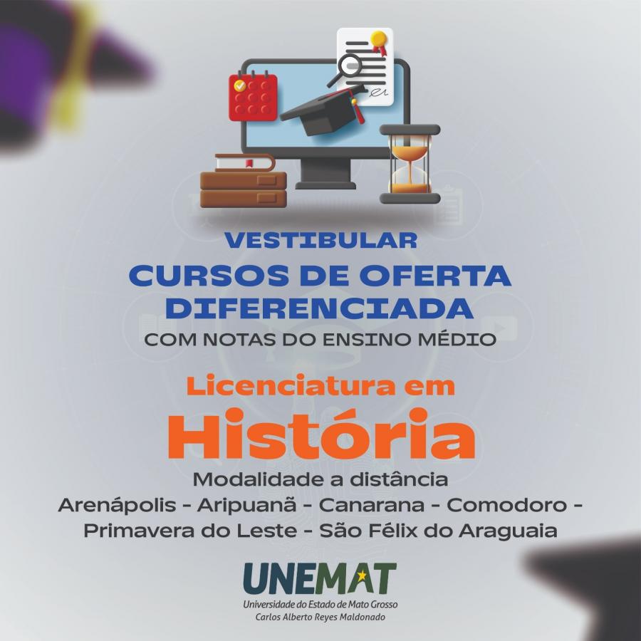 UNEMAT abre inscries para Licenciatura em Histria com 25 vagas no Polo UAB de Primavera do Leste