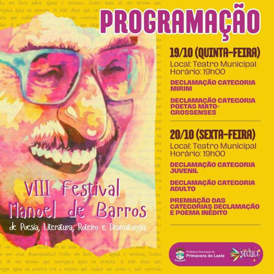 Premiao do VIII Festival Manoel de Barros de Poesia acontece nesta semana